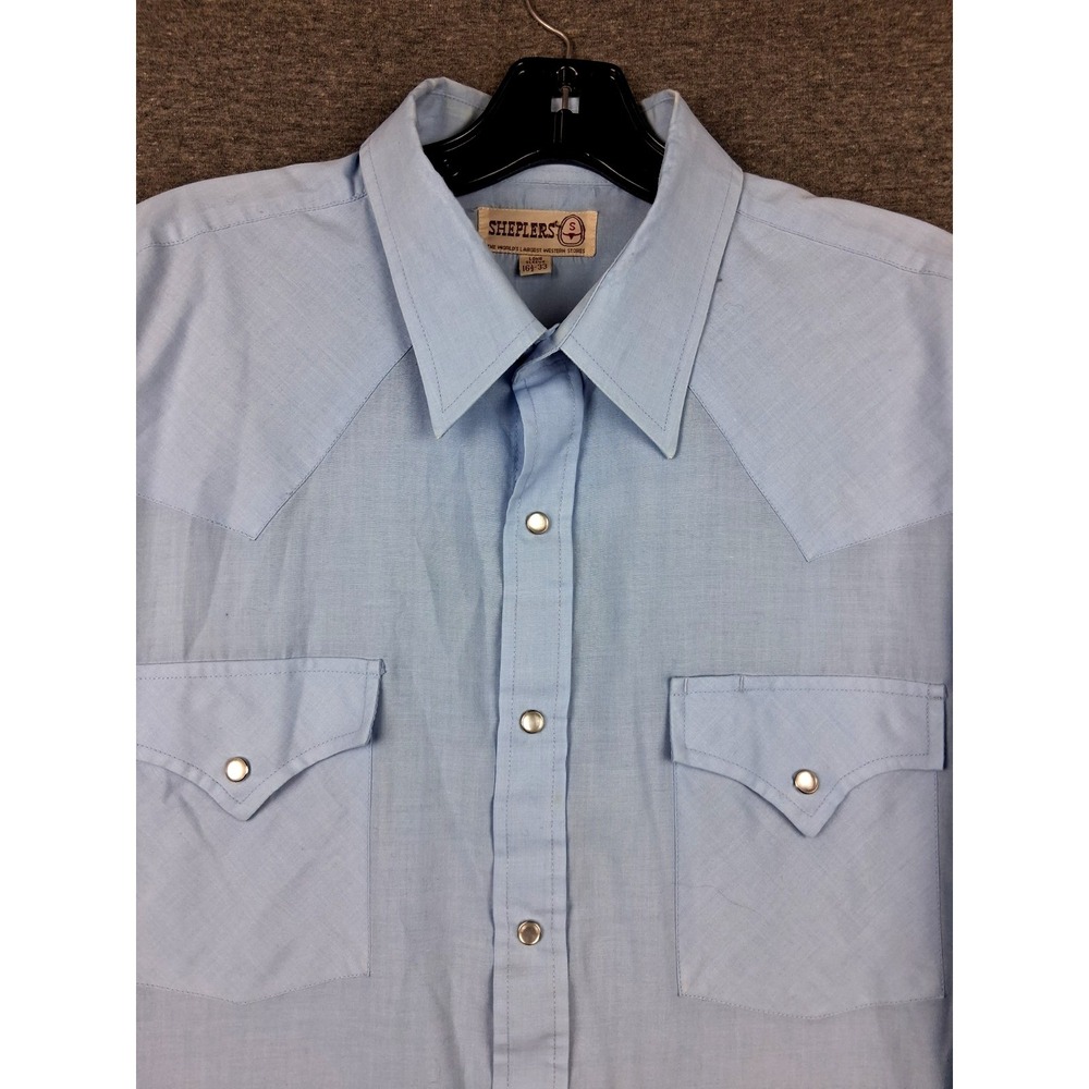 VTG Sheplers‎ Mens Shirt Large Blue Pearl Snap Western Coastal Cowboy Ranchcore